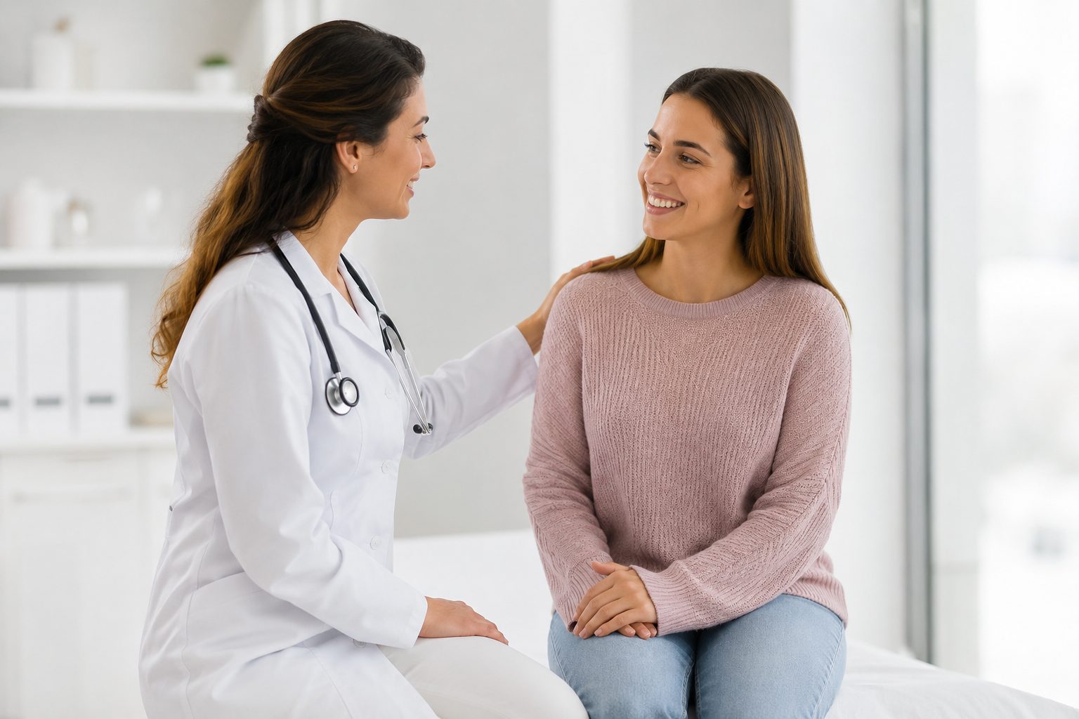 A Women's Health Chicago clinician listening to a patient during a consultation